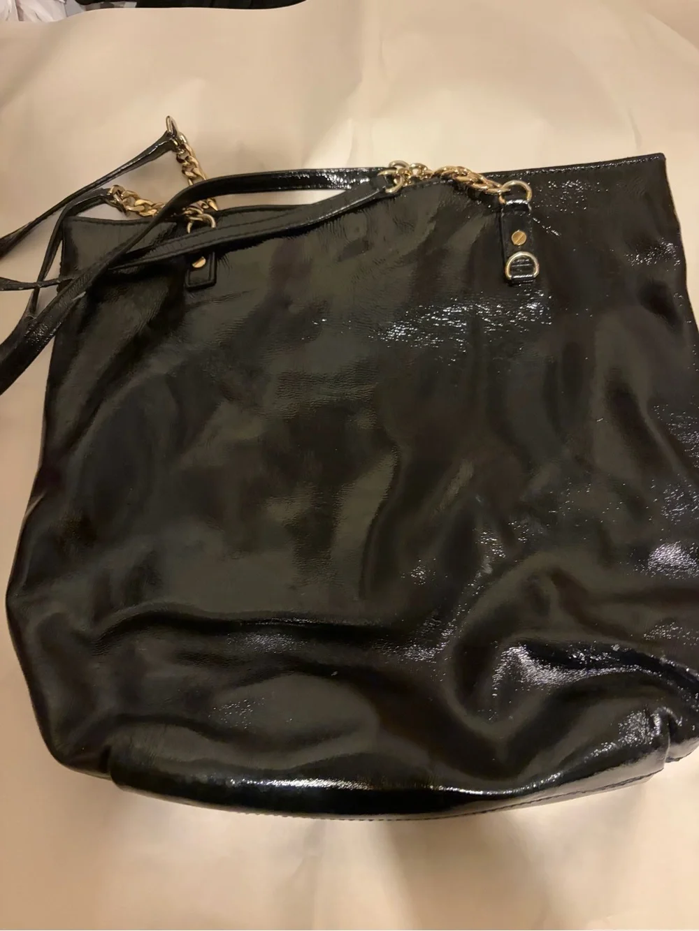 Michael Kors Black Patent Hobo with Gold Chain Accents